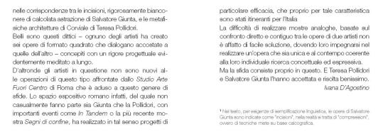 Immagine - Da Locandina: doppia personale di Salvatore Giunta e Teresa Pollidori, "Corrispondenze" - dal 20 Nov. al 4 Dic. 2010 - presso Franoise Calcagno Art Studio, Venezia  [ info@calcagnoartstudio.com ]  //  3