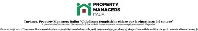 Estratto cs = Turismo, Property Managers Italia - «Chiediamo tempistiche chiare per la ripartenza del settore» - 12 Aprile 2021 [gallitorrini.com]